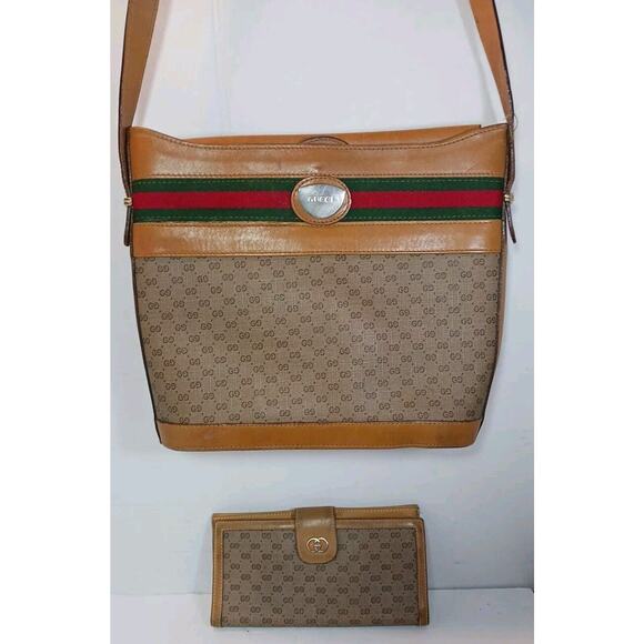 Vintage Gucci Tan Micro GG Monogram Ophidia Stripe Handbag And Wallet Set *Flaw - Picture 2 of 16